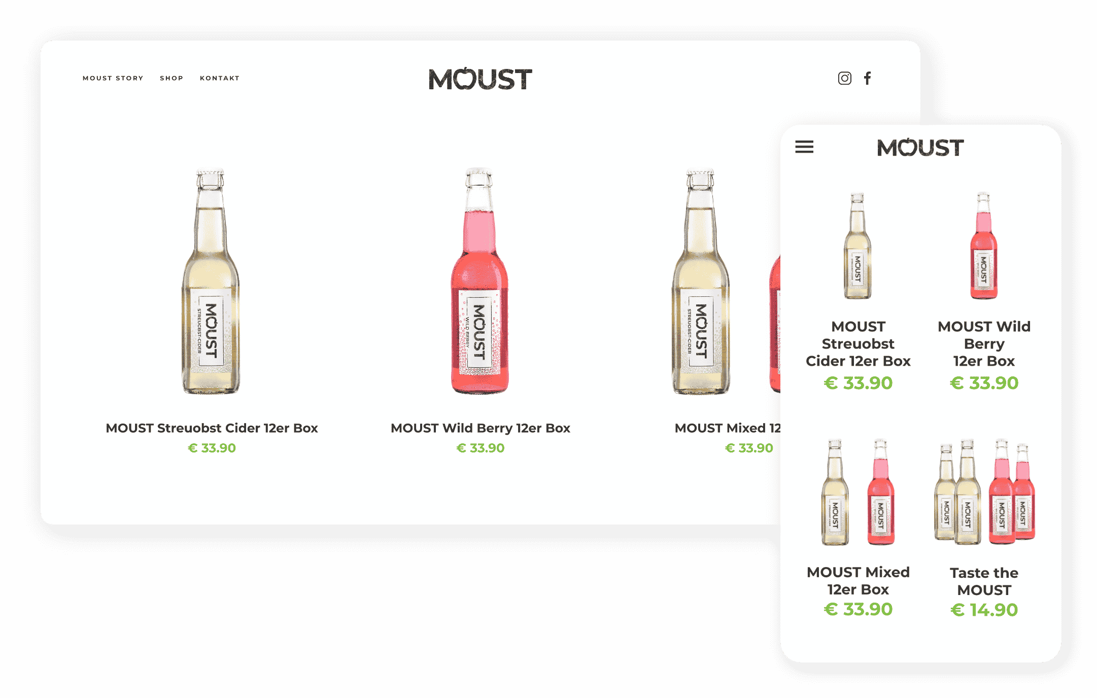 MOUST Streuobstcider Online Shop Desktop und Mobile